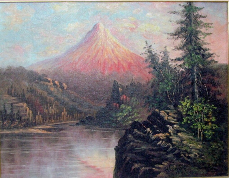 1891 Mt. Hood Oregon ELDA DURHAM CUTLER Landscape Oil Painting Listed Artist image 1