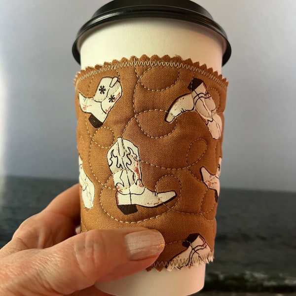 Quilted cozy cup sleeve for hot or slippery cold cups - with DOUBLE layer batting