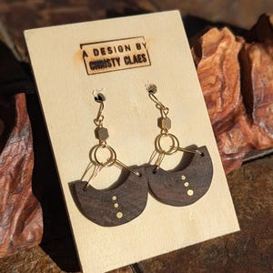 Handmade Walnut wood earrings with brass inlay