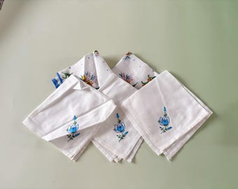 Blaue Blumen Baumwolle Taschentücher, Vintage Gedruckte Taschentücher, Hochzeit Taschentuch, etwas altes, bestickte Taschentücher