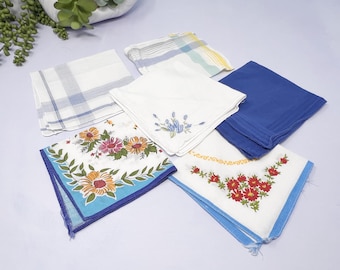 Vintage Blau Blumen Taschentücher - Set mit 5 Stück Baumwolle Taschentücher