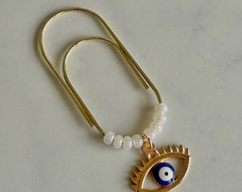 Gold Planner Paper Clip | Gold Bookmark for Journal | Evil Eye Accessories | Cute Adorable Planning Accessory | Book Placeholder Charm