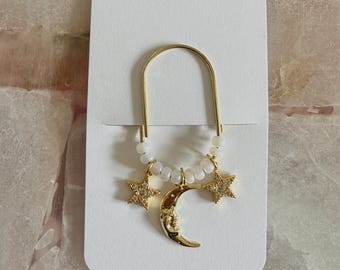 Planner Paper Clip Gold Bookmark for Journal with  Moon and Stars Accessories Cute Adorable Planning Accessory Book Placeholder Charm