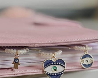 Set of 3 Gold Planner Paper Clip Gold Bookmark for Journal Evil Eye Accessories | Cute Adorable Planning Accessory Book Placeholder Charm