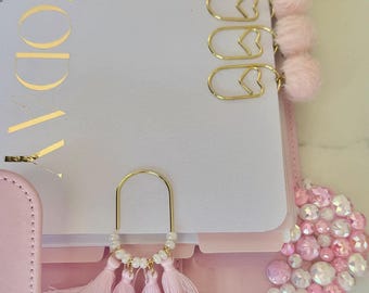 Accessorio per planner di San Valentino, per diario, graffetta per taccuino da viaggio, segnalibro con graffetta e nappa, decorazione rosa per planner