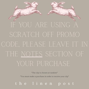 text that appears to be a promotional message for a scratch-off promotion. It includes a graphic of two rabbits jumping in the air and a note about the code being left in the notes section of a purchase.