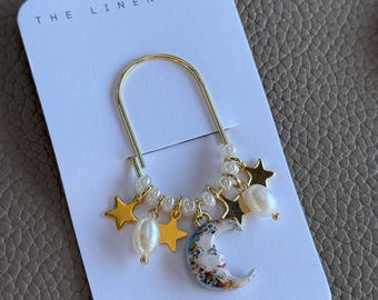 Gold Moon Planner Paper Clip | Gold Halloween Bookmark for Journal | Accessories |  Planning Accessory | Book Placeholder Charm Fall Pearls