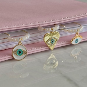 Set van 3 gouden planner paperclip gouden bladwijzer voor dagboek Evil Eye-accessoires | Leuke tijdelijke bedel voor planningsaccessoire boek