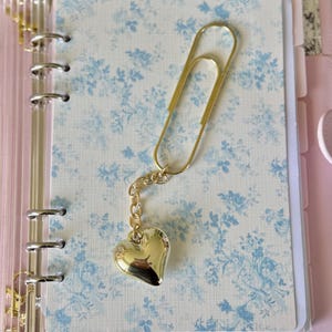 Trombone pour agenda | Marque-page coeur géant pour journal | Accessoires pour agenda en or | Adorable accessoire de planification mignon | Espace réservé pour le livre