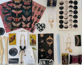 Planner Gift Box celestial gothic Stationery Set with Clips, Pens & Extras, limited quantities, dark academia vibe