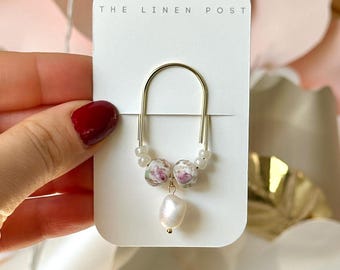 Planner Paper Clip | Gold Pearl Bookmark for Journal | Accessories | Cute Freshwater Pearls  Planning Accessory | Book Placeholder Charm