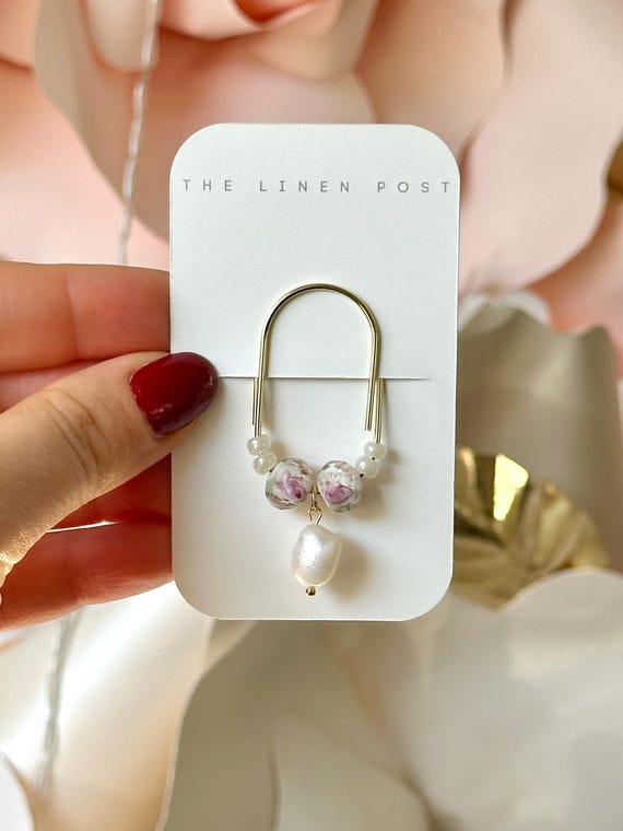 Planner Paper Clip | Gold Pearl Bookmark for Journal | Accessories | Cute Freshwater Pearls  Planning Accessory | Book Placeholder Charm