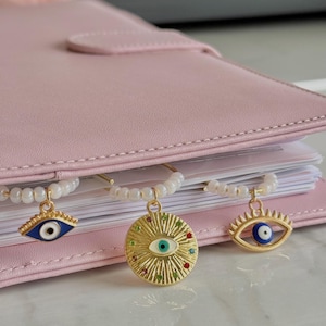 Set van 3 gouden planner paperclip gouden bladwijzer voor dagboek Evil Eye-accessoires | Leuke tijdelijke bedel voor planningsaccessoire boek