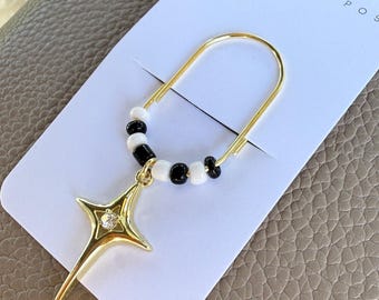 Black and white Planner Paper Clip | Gold Four point star Bookmark for Journal Accessories Planning Accessory Book Placeholder Charm Fall