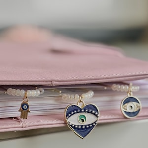 Set van 3 gouden planner paperclip gouden bladwijzer voor dagboek Evil Eye-accessoires | Leuke tijdelijke bedel voor planningsaccessoire boek
