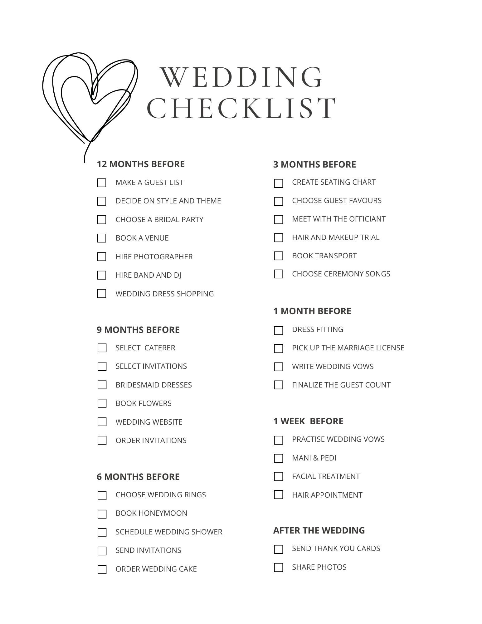 Wedding Checklist (Instant Download) - Etsy