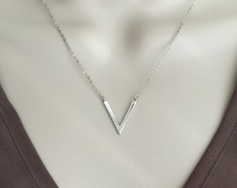 Large Chevron Pendant Layered Necklace Minimalist Chic Jewelry Sterling Silver Chevron Necklace Geometric Necklace Adjustable Necklace.
