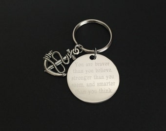 LJSLYJ Simple Keychain ALWAYS REMEMBER YOU ARE BRAVER THAN YOU BELIEVE Key Holder Unisex Alloy Key Chain Pendant