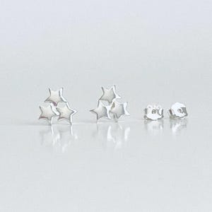 Sterling Silver Star Stud Earrings. Tri-Star Studs. Sterling Silver Star Studs. Delicate Star Studs. Minimalist Silver Earrings for Her.