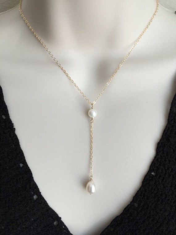 TATIANA☆[Silver925] Delicate Pearl Y Chain Necklace Delicate Dangle Long Pearl Y Necklace. Minimalist Bridal