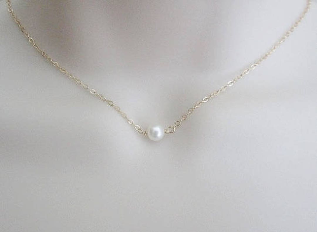 Delicate Pearl Necklace. White Pearl on Gold Filled Chain. - Etsy