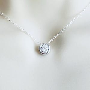 Sterling Silver Sparkle Floating Solitaire Pendant Necklace. Gift for Her. Anniversary. Birthday. Everyday Minimalist Layered Jewelry.