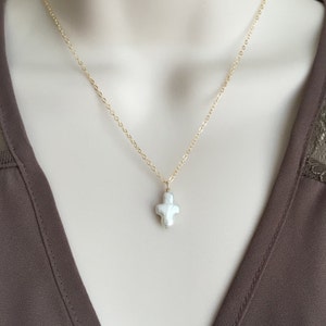 Cross Necklace. White Freshwater Pearl Cross. Gold Filled. Pearl Pendant. Pearl Jewelry.Dainty Necklace. Baptism Jewelry.Friendship Necklace