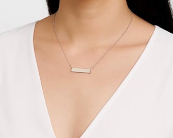 Personalized Stainless Steel Name Bar Necklace. Monogrammed Wedding Date Numeral Necklace. GPS Coordinates Necklace. Bridesmaid Wedding Gift