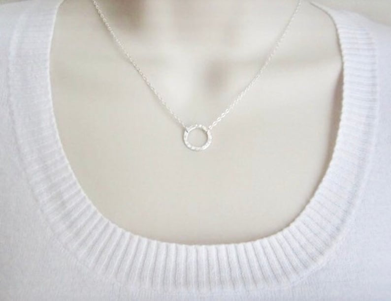 Eternity Charm Karma Necklace Circle of Life Friendship Gift. Minimal Necklace Sterling Silver Circle Necklace Layered Necklace