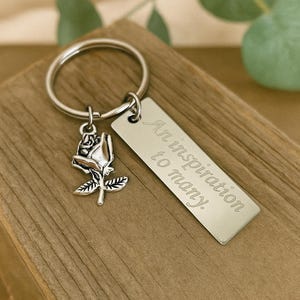 Personalized Rose Key Chain. Custom Engraved Floral Key Chain. Gift for Best Friends. Sisters. Anniversary. Bridesmaid. Gift for Her.