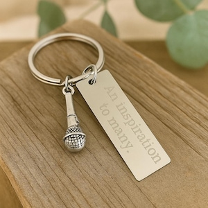 Personalized Microphone Key Chain. Customized Stainless Steel Tag. Name Key Chain. Key Speaker Key Chain. DJ Gift. Wedding DJ Gift.