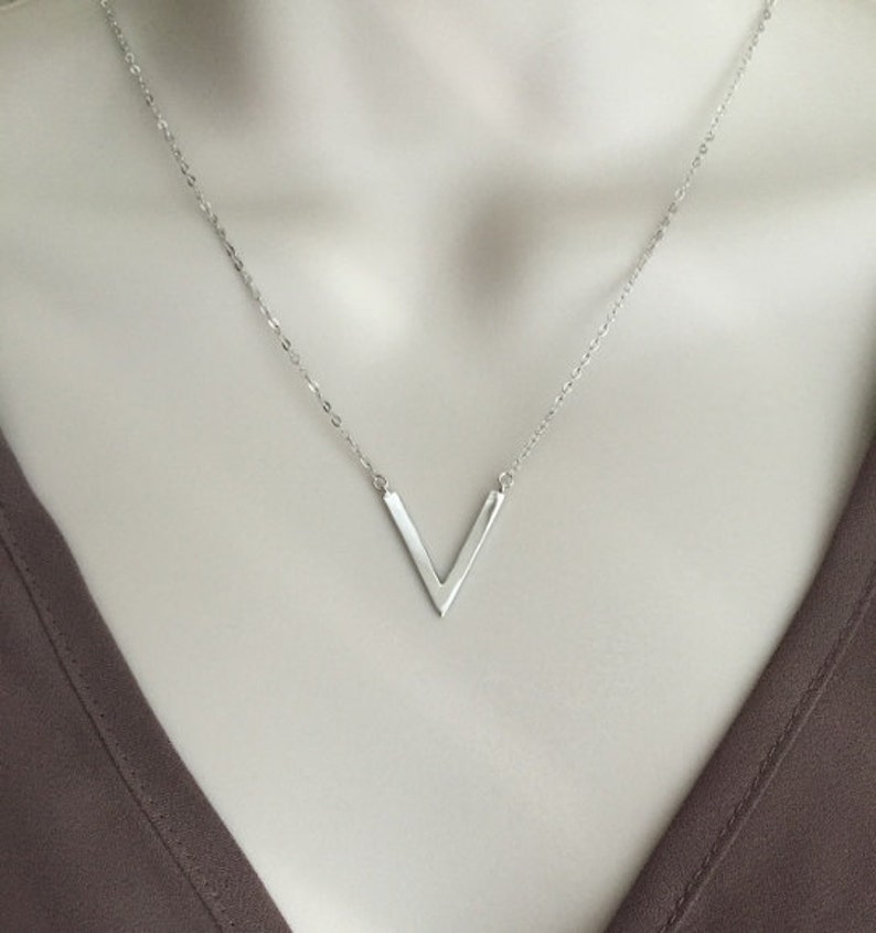 Large Chevron Pendant Layered Necklace Minimalist Chic Jewelry Sterling Silver Chevron Necklace Geometric Necklace Adjustable Necklace.