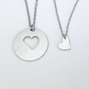 Two Heart Necklaces. Personalized Heart Necklace Set. Mother Daughter Necklaces. Matching Necklaces. Family Necklaces. Stainless Steel Heart
