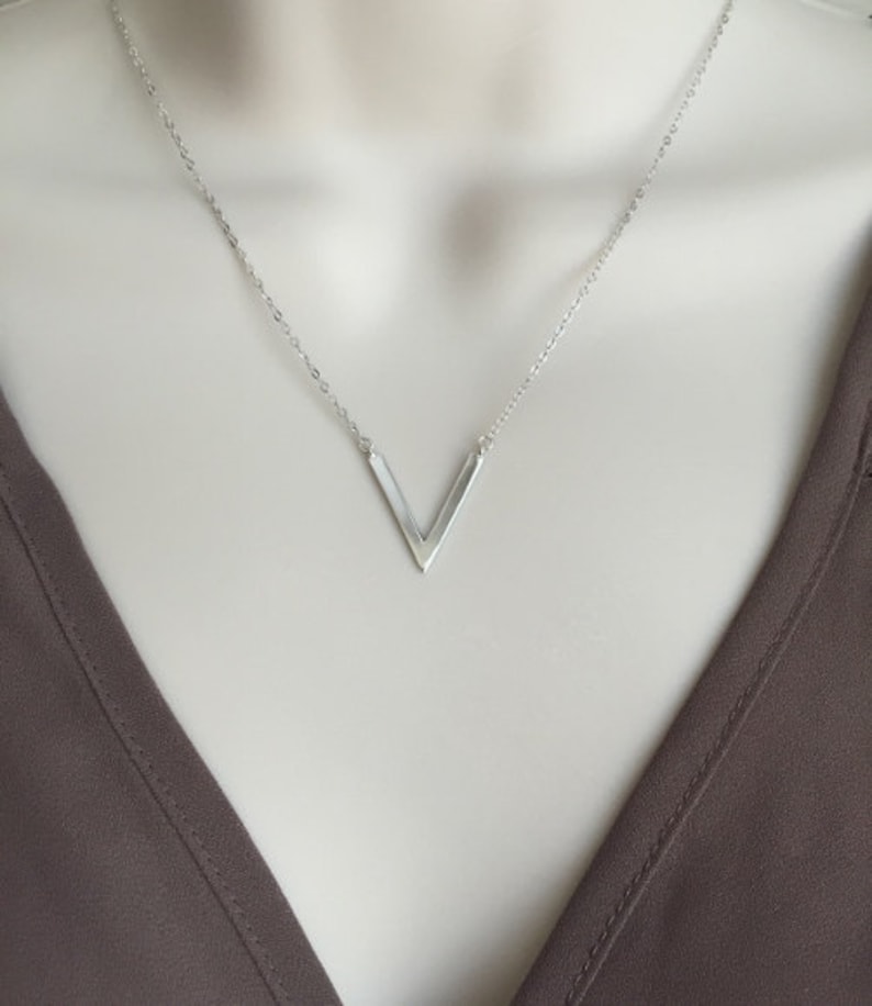 Large Chevron Pendant Layered Necklace Minimalist Chic Jewelry Sterling Silver Chevron Necklace Geometric Necklace Adjustable Necklace.