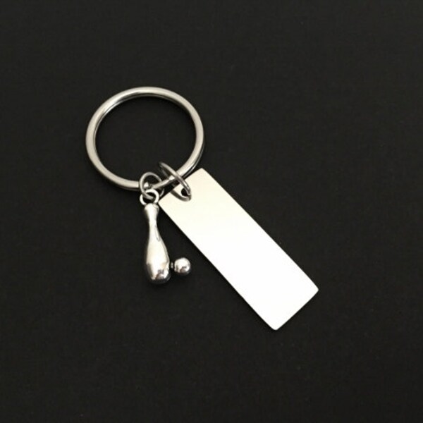 Personalized Bowling Key Chain. Bowling Pin Key Chain. Customized Stainless Steel Tag. Bowler Gift. Bowling Pin Charm. Sports Key Chain.