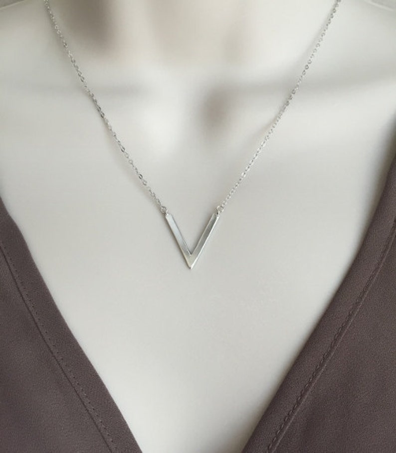 Large Chevron Pendant Layered Necklace Minimalist Chic Jewelry Sterling Silver Chevron Necklace Geometric Necklace Adjustable Necklace.