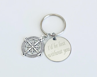 Personalized Compass Keychain. Engravable Stainless Steel Key Chain. Friendship. Adventure. Graduation. Long Distance Motivational Gift.