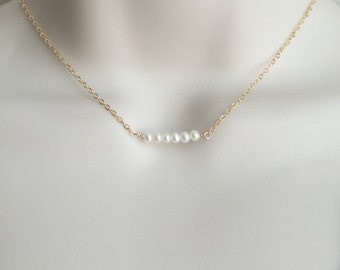 TINY Pearl Necklace. Delicate Pearl Bar Necklace. White Pearl. Sterling Silver. Gold Filled. Rose Gold. Layer Necklace.Bridesmaid Necklace.