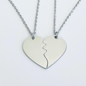 Personalized Matching Stainless Steel Heart Puzzle Piece Necklace Set for Sisters, Best Friends, Couples. Custom Engraved Jewelry for Her.
