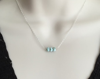 Larimar Necklace. Simple Dainty Larimar Necklace. Larimar Bead Necklace. Sterling Silver or Gold Filled. Dainty Blue Gemstone Necklace.