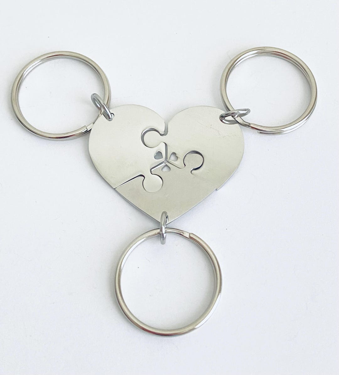 Personalized THREE Stainless Steel Heart Puzzle Keychain Set. Engraved ...