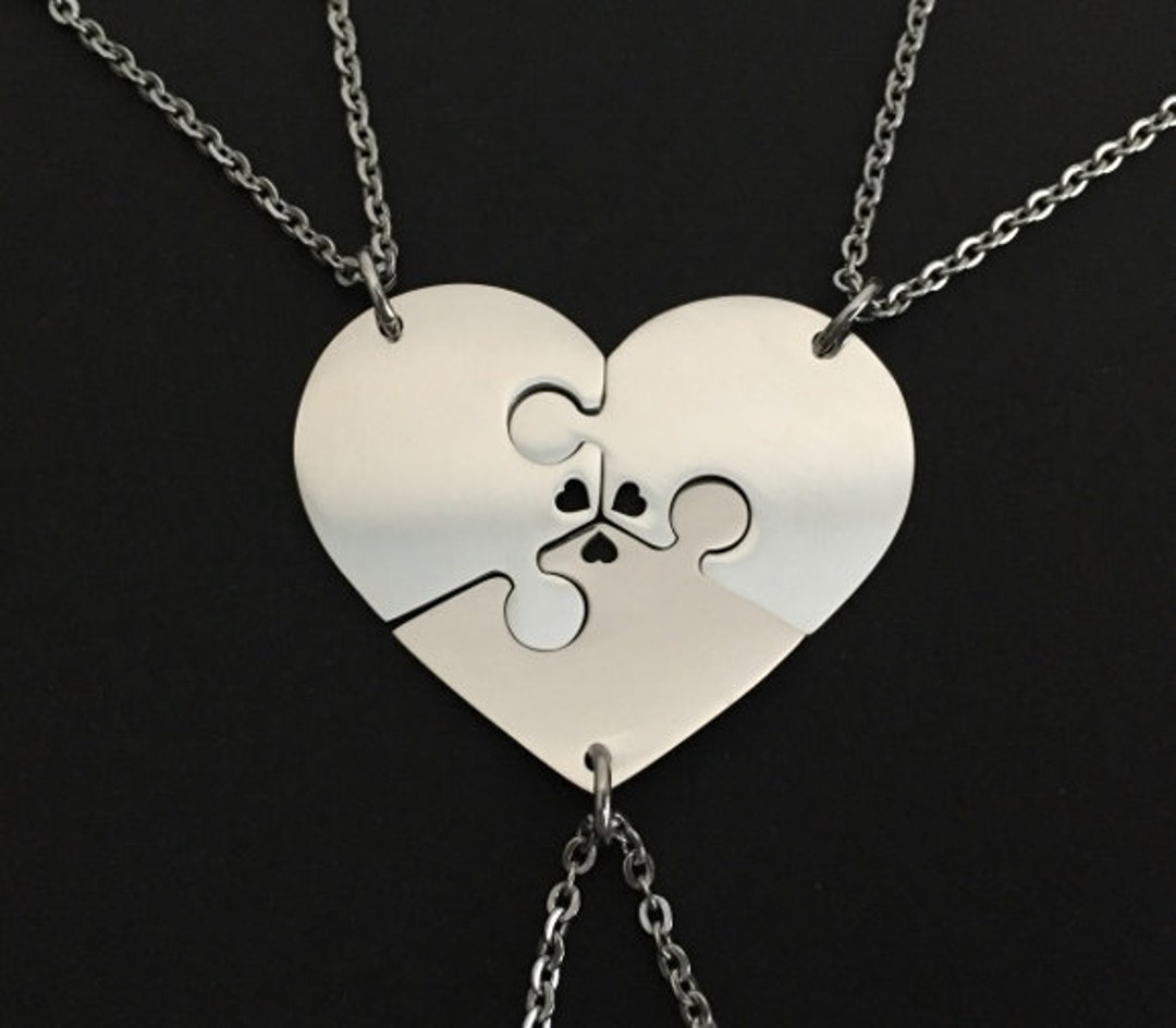 3 Stainless Steel Heart Puzzle Necklaces. 3 Piece Puzzle Necklaces