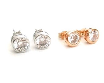Solitaire Earrings. Sparkle Cubic Zirconia Earrings. Sterling Silver Stud Earrings. Rose Gold Solitaire Studs. Bridesmaid Earrings. Birthday