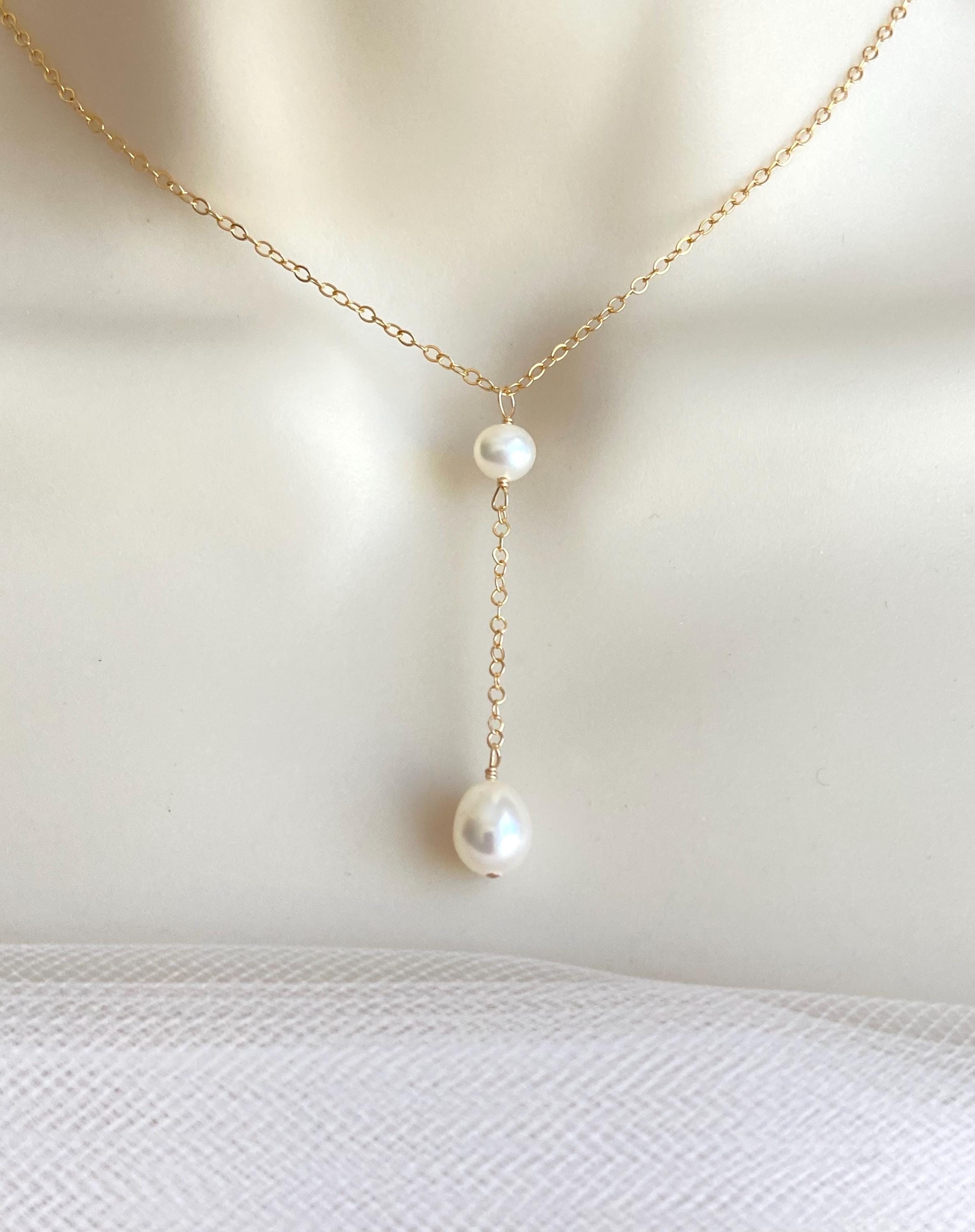 TATIANA☆[Silver925] Delicate Pearl Y Chain Necklace Delicate Dangle Long Pearl Y Necklace. Minimalist Bridal