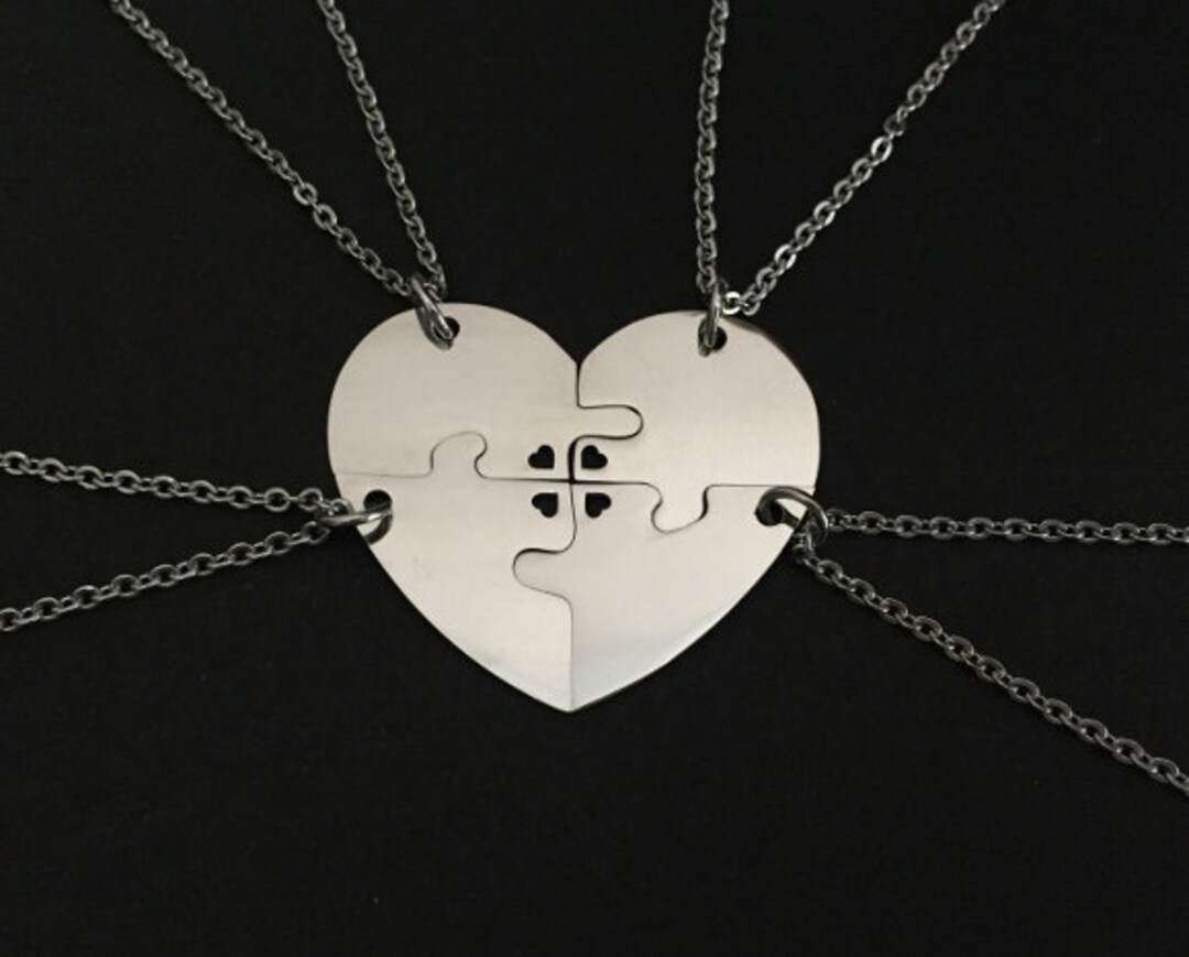 4 Stainless Steel Heart Puzzle Necklaces. 4 Piece Puzzle Necklaces