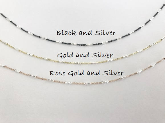 Delicate Chain Necklace. Sterling Silver Chain Necklace. Two Tone Cha…