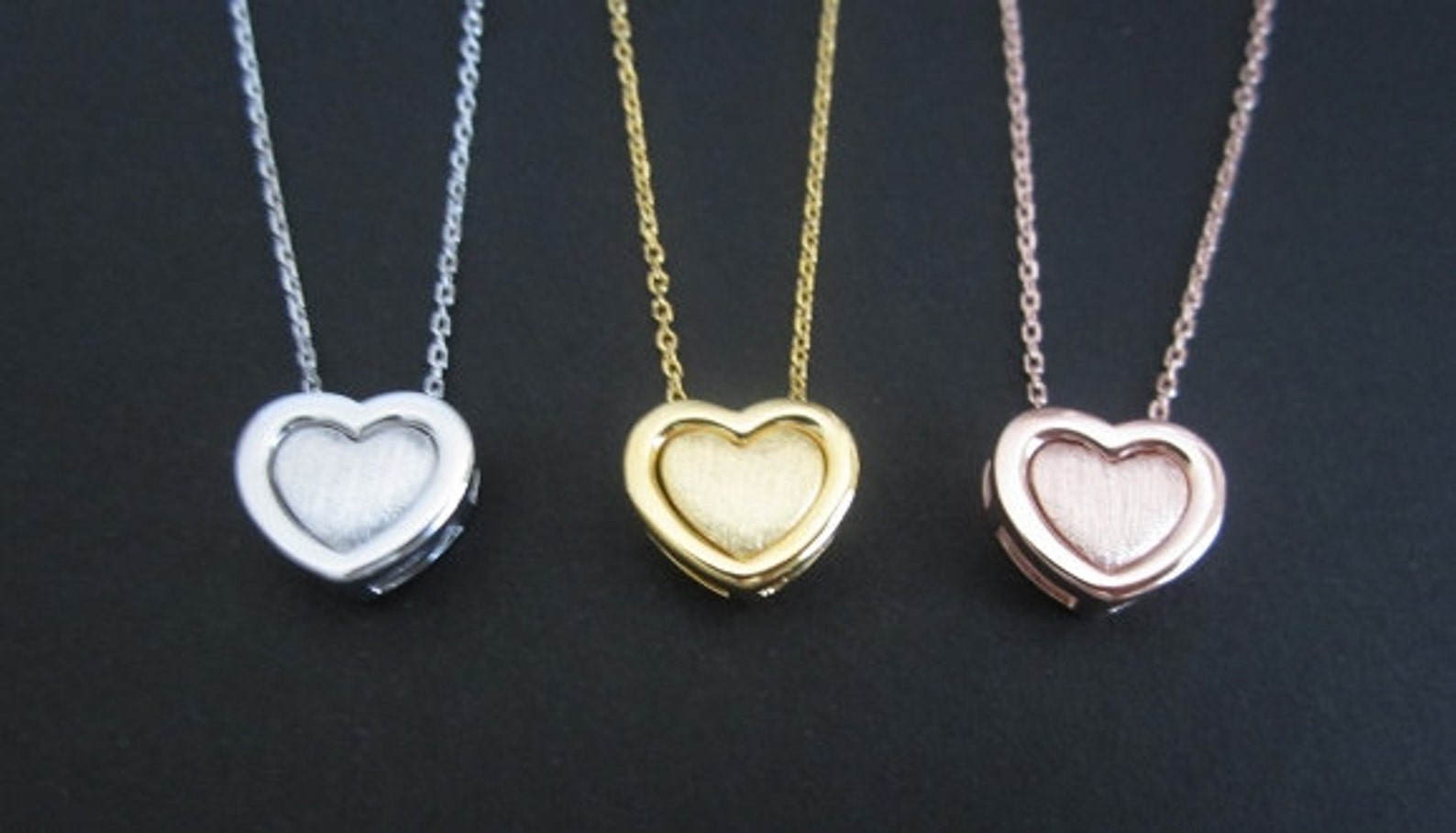 Floating Heart Necklace. Sterling Silver. Gold. Roses Gold Etsy