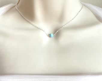 Larimar Necklace. Simple Layer Larimar Choker Necklace. Natural Larimar Jewelry.Sterling Silver or Gold Filled.Dainty Blue Gemstone Necklace