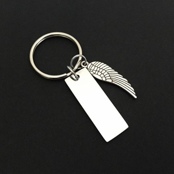 Personalized Angel Wing Key Chain. Customized Stainless Steel Tag. Name Key Chain. Remembrance Key Chain. Memorial Key Chain. Memory Gift.