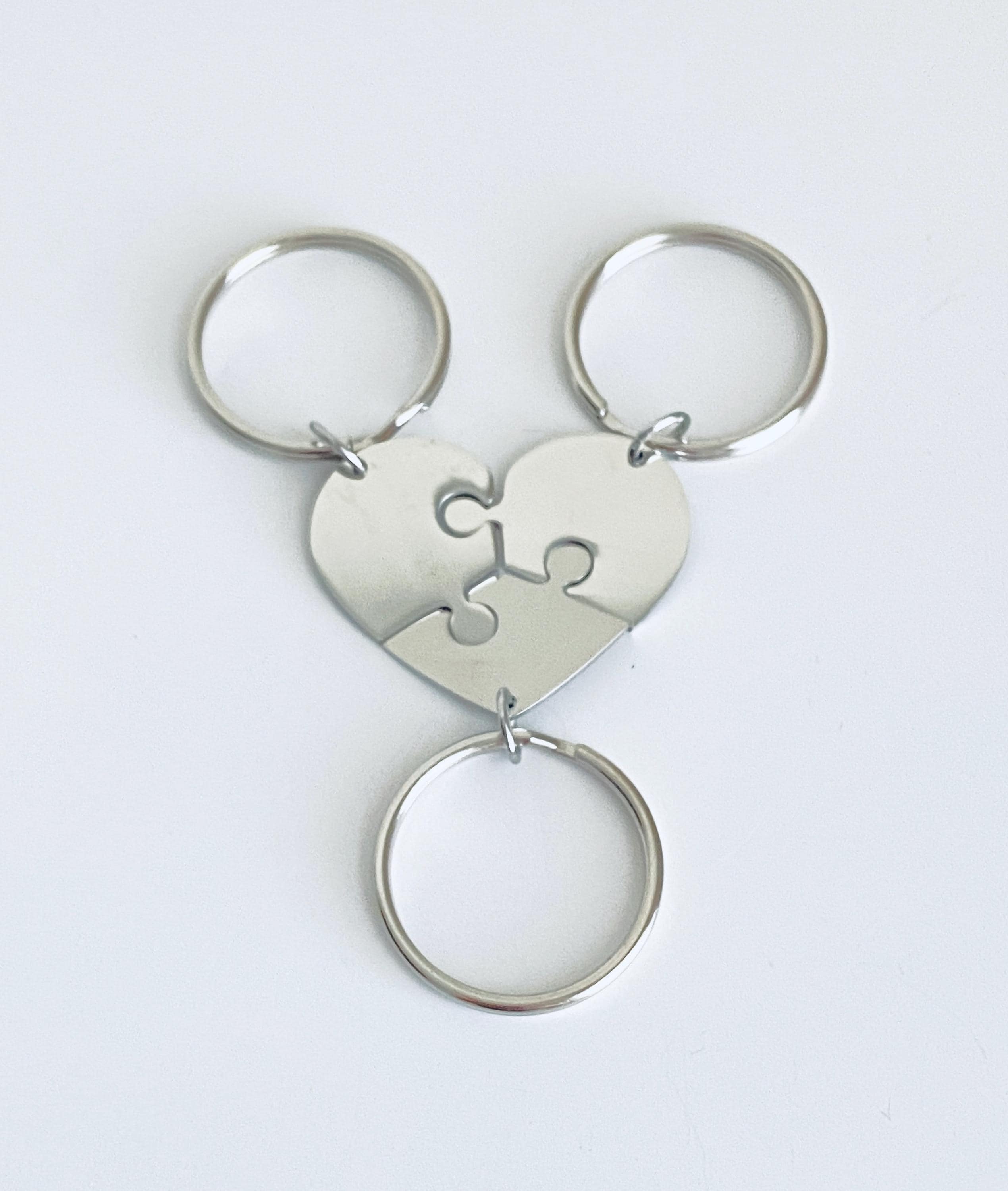 Stainless Steel Heart Puzzle Key Chains. 3 Puzzle Key Chain Set. 3